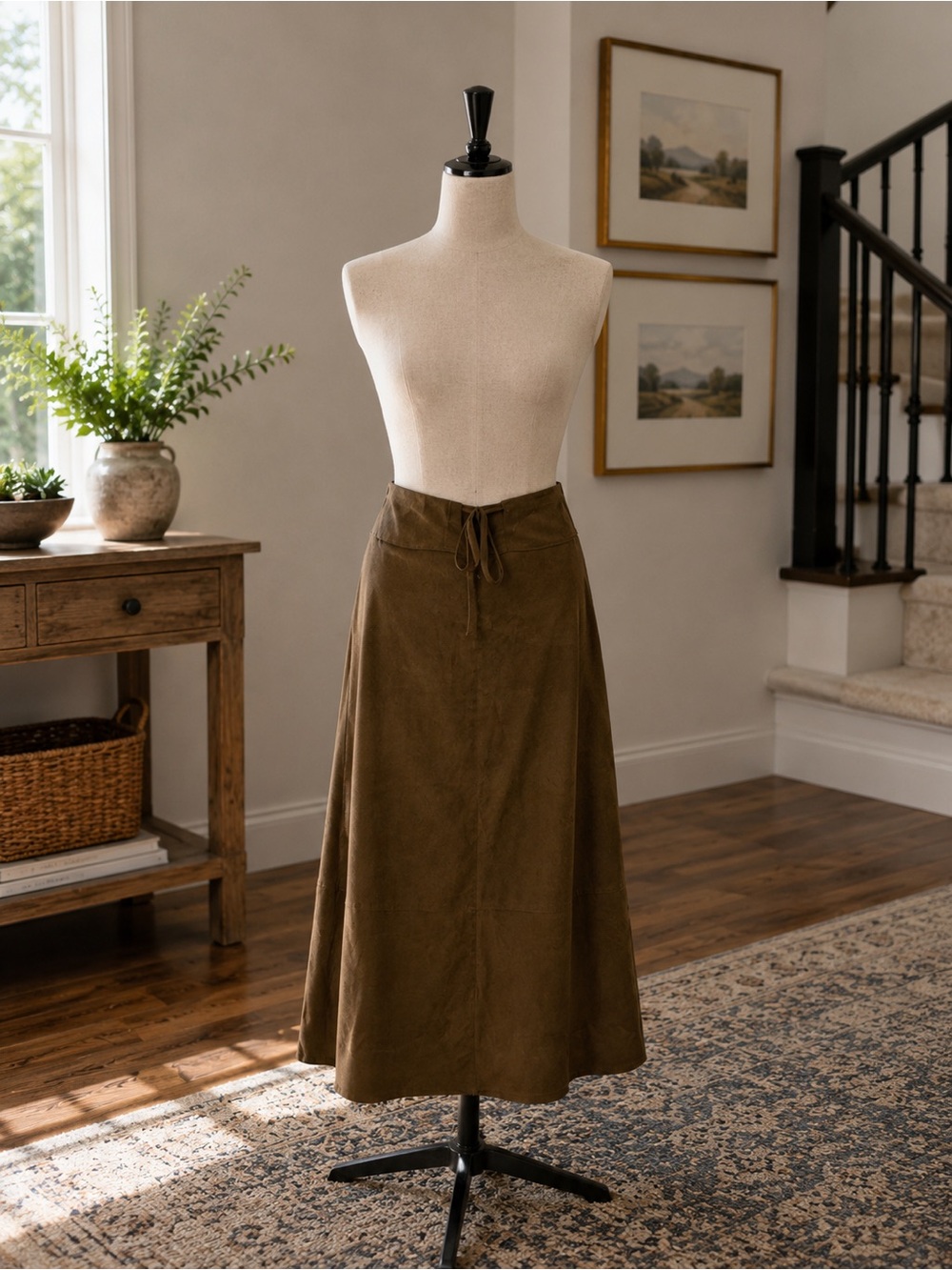 paparazzi Brown Suede A-Line Midi Skirt - L